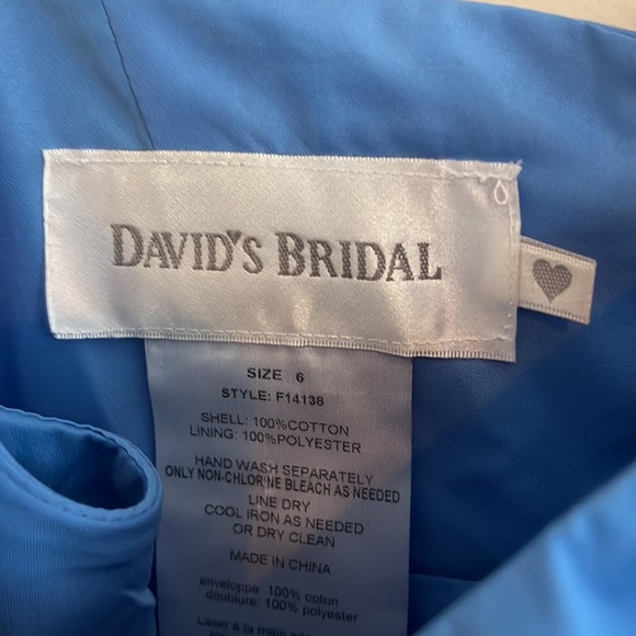 David’s Bridal Formal Dress Cornflower Blue Spaghetti Strap Wedding Bridesmaid 6 - Picture 2 of 5